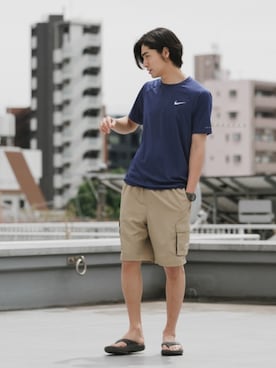 「OOFOS（ウーフォス）のOOFOS/ウーフォス OOriginal+ リカバリーサンダル 2026年 夏 夏服（サンダル、ブラック系）」を使った、Rooptokyoさん（メンズ・178cm）の夏コーディネート