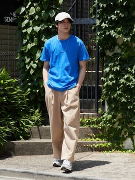 「FRUIT OF THE LOOM（フルーツオブザルーム）のアイテム」を使った、Rooptokyoさん（メンズ・178cm）の夏コーディネート