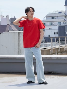 「FRUIT OF THE LOOM（フルーツオブザルーム）のアイテム」を使った、Rooptokyoさん（メンズ・178cm）の夏コーディネート