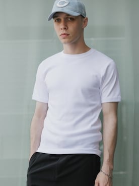 「HANES（ヘインズ）のHanes/ヘインズ RIB S/S CREW TEE BEEFY リブTシャツ 2026年 夏 夏服（Tシャツ/カットソー、ホワイト系）」を使った、Rooptokyoさん（メンズ・178cm）の夏コーディネート