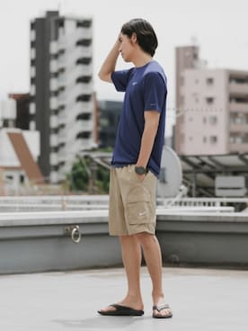 「OOFOS（ウーフォス）のOOFOS/ウーフォス OOriginal+ リカバリーサンダル 2026年 夏 夏服（サンダル、ブラック系）」を使った、Rooptokyoさん（メンズ・178cm）の夏コーディネート
