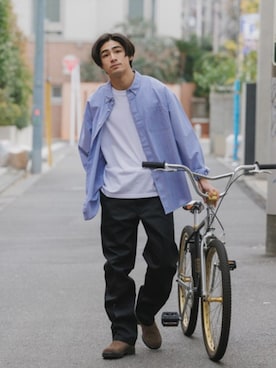 「GILDAN（ギルダン）の【ROOPTOKYO】GILDAN ６oz クルーネック 袖リブ ロングスリーブTee /ロンT 無地カットソー オーバーサイズ 2026年春夏（Tシャツ/カットソー、ホワイト系）」を使った、Rooptokyoさん（メンズ・178cm）の春コーディネート