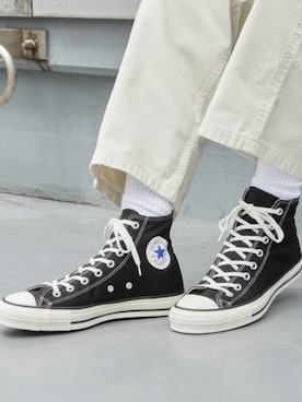 「CONVERSE（コンバース）のCONVERSE/コンバース AS J HI  スニーカー オールスター ハイカット ブランドロゴ 日本製 アメカジ ストリート メンズ 2026年秋冬（スニーカー、ブラック系）」を使った、Rooptokyoさん（メンズ・178cm）の夏コーディネート