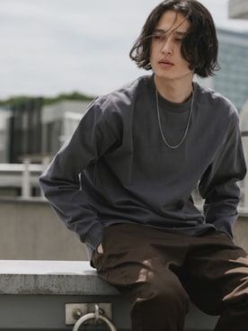 「PRO CLUB （プロクラブ）の【ROOPTOKYO】PROCLUB/プロクラブ 6.5oz クルーネック ヘビーウェイトロンロングスリーブTee/リブロンT 夏服（Tシャツ/カットソー、グレー系）」を使った、Rooptokyoさん（メンズ・178cm）の夏コーディネート