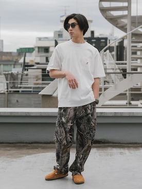 「Gramicci（グラミチ）のGramicci/グラミチ ONE POINT TEE 半袖Tシャツ 2026年春夏（Tシャツ/カットソー、ホワイト系）」を使った、Rooptokyoさん（メンズ・178cm）の春コーディネート