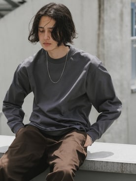 「PRO CLUB （プロクラブ）の【ROOPTOKYO】PROCLUB/プロクラブ 6.5oz クルーネック ヘビーウェイトロンロングスリーブTee/リブロンT 夏服（Tシャツ/カットソー、グレー系）」を使った、Rooptokyoさん（メンズ・178cm）の夏コーディネート