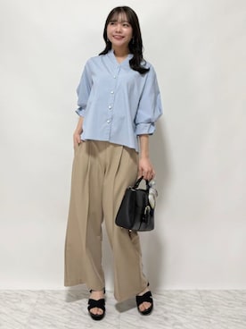「ASTORIA ODIER（アストリアオディール）のクリアボタンワイドパンツ（その他パンツ、ベージュ系）」を使った、ASTORIA ODIER（アストリア オディール）さん（レディース・160cm）の春コーディネート