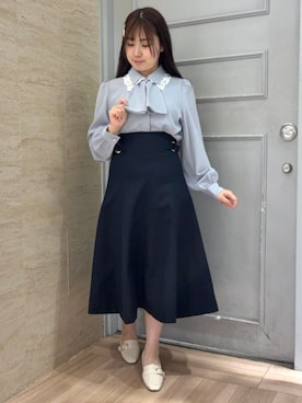 「ASTORIA ODIER（アストリアオディール）のダブルカラーレースブラウス（シャツ/ブラウス、ブルー系）」を使った、ASTORIA ODIER（アストリア オディール）さん（レディース・160cm）の春コーディネート