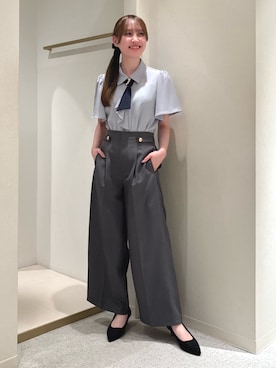 「TRUDEA（トルディア）のマリンボタンセミワイドパンツ（その他パンツ、グレー系）」を使った、ASTORIA ODIER（アストリア オディール）さん（レディース・159cm）の夏コーディネート