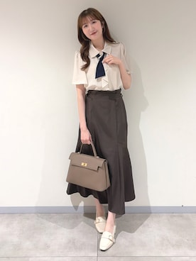 「ASTORIA ODIER（アストリアオディール）のループフリル2wayブラウス（シャツ/ブラウス、ピンク系）」を使った、ASTORIA ODIER（アストリア オディール）さん（レディース・159cm）の夏コーディネート