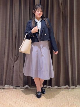 「ASTORIA ODIER（アストリアオディール）のレースリボンタイドット柄ブラウス（シャツ/ブラウス、ブラック系）」を使った、ASTORIA ODIER（アストリア オディール）さん（レディース・160cm）の春コーディネート