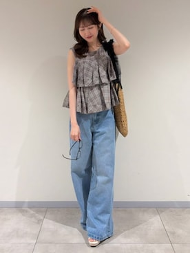 「ASTORIA ODIER（アストリアオディール）の厚底クロスサンダル（サンダル、ホワイト系）」を使った、ASTORIA ODIER（アストリア オディール）さん（レディース・159cm）の夏コーディネート