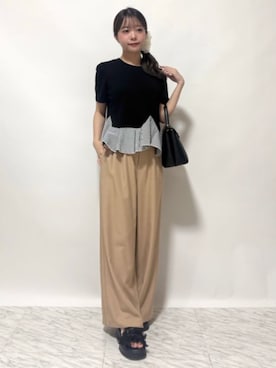 「ASTORIA ODIER（アストリアオディール）のベルト付きタックパンツ（その他パンツ、イエロー系）」を使った、ASTORIA ODIER（アストリア オディール）さん（レディース・155cm）の夏コーディネート