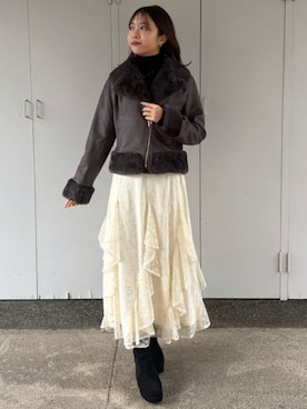 「アイテム（ライダースジャケット）」を使った、ASTORIA ODIER（アストリア オディール）さん（レディース・156cm）の秋コーディネート