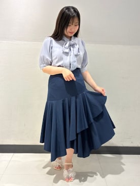 「ASTORIA ODIER（アストリアオディール）のヘム切替ティアードスカート（スカート、ブルー系）」を使った、ASTORIA ODIER（アストリア オディール）さん（レディース・155cm）の夏コーディネート