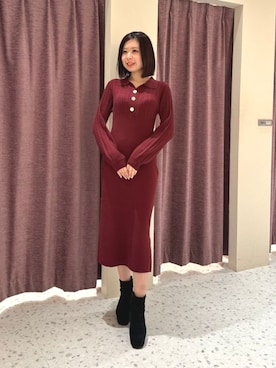 「アイテム（ワンピース/ドレス、レッド系）」を使った、ASTORIA ODIER（アストリア オディール）さん（レディース・163cm）の冬コーディネート