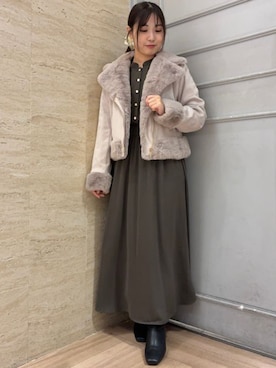 「アイテム（ライダースジャケット）」を使った、ASTORIA ODIER（アストリア オディール）さん（レディース・149cm）の秋コーディネート