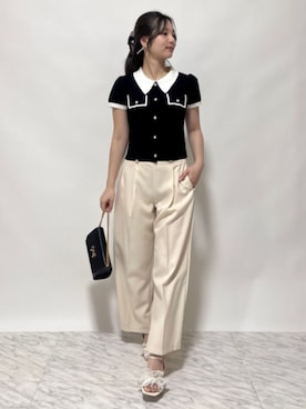 「ASTORIA ODIER（アストリアオディール）のクリアボタンワイドパンツ（その他パンツ、ベージュ系）」を使った、ASTORIA ODIER（アストリア オディール）さん（レディース・155cm）の夏コーディネート