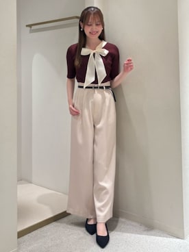 「ASTORIA ODIER（アストリアオディール）のベルト付きタックパンツ（その他パンツ、ピンク系）」を使った、ASTORIA ODIER（アストリア オディール）さん（レディース・155cm）の夏コーディネート