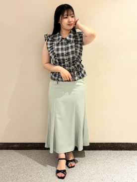 「ASTORIA ODIER（アストリアオディール）の細ベルトマーメイドスカート（スカート、グリーン系）」を使った、ASTORIA ODIER（アストリア オディール）さん（レディース・159cm）の夏コーディネート