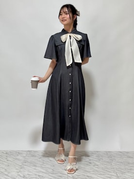 「ASTORIA ODIER（アストリアオディール）の配色リボンデニム風ワンピース（ワンピース、グレー系）」を使った、ASTORIA ODIER（アストリア オディール）さん（レディース・160cm）の春コーディネート