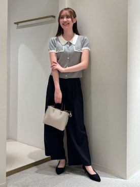 「ASTORIA ODIER（アストリアオディール）のクリアボタンワイドパンツ（その他パンツ、ブルー系）」を使った、ASTORIA ODIER（アストリア オディール）さん（レディース・155cm）の夏コーディネート