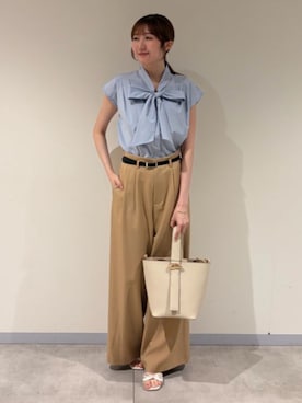 「ASTORIA ODIER（アストリアオディール）のベルト付きタックパンツ（その他パンツ、イエロー系）」を使った、ASTORIA ODIER（アストリア オディール）さん（レディース・155cm）の夏コーディネート