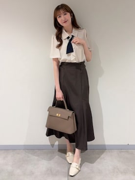「ASTORIA ODIER（アストリアオディール）のループフリル2wayブラウス（シャツ/ブラウス、ピンク系）」を使った、ASTORIA ODIER（アストリア オディール）さん（レディース・155cm）の夏コーディネート
