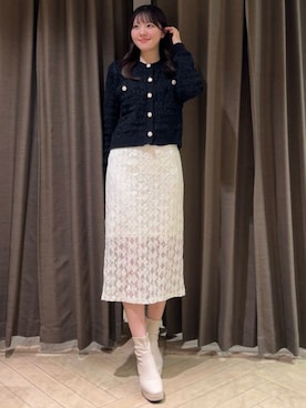 「アイテム（ノーカラージャケット）」を使った、ASTORIA ODIER（アストリア オディール）さん（レディース・168cm）の冬コーディネート