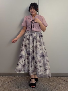「ASTORIA ODIER（アストリアオディール）のウエストゴムオーガンジー花柄スカート（スカート、イエロー系）」を使った、ASTORIA ODIER（アストリア オディール）さん（レディース・159cm）の夏コーディネート