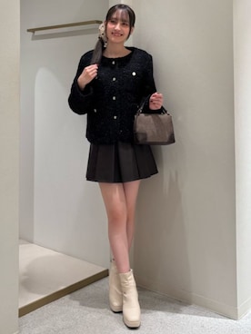 「アイテム（ノーカラージャケット）」を使った、ASTORIA ODIER（アストリア オディール）さん（レディース・159cm）の冬コーディネート