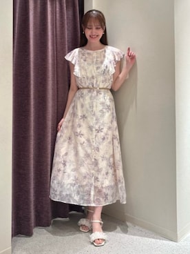 「ASTORIA ODIER（アストリアオディール）のオパール花柄フレンチフリルワンピース（ワンピース、パープル系）」を使った、ASTORIA ODIER（アストリア オディール）さん（レディース・159cm）の夏コーディネート