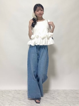 「ASTORIA ODIER（アストリアオディール）の裾バルーンモチーフカットソー（Tシャツ/カットソー、ホワイト系）」を使った、ASTORIA ODIER（アストリア オディール）さん（レディース・155cm）の夏コーディネート