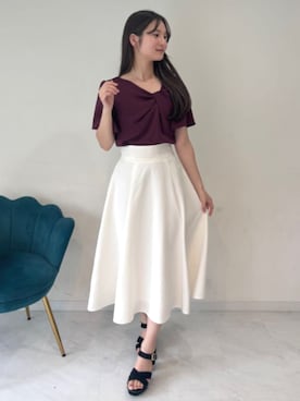 「ASTORIA ODIER（アストリアオディール）のアシメネックツイストブラウス（シャツ/ブラウス、レッド系）」を使った、ASTORIA ODIER（アストリア オディール）さん（レディース・155cm）の夏コーディネート