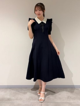 「ASTORIA ODIER（アストリアオディール）の配色衿スポンディシュワンピース（ワンピース、ブルー系）」を使った、ASTORIA ODIER（アストリア オディール）さん（レディース・160cm）の春コーディネート