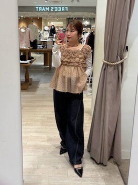 「mystic（ミスティック）の【新色NVY・BRN・BLU2/3サイズ展開】バレルBIGデニム（デニムパンツ）」を使った、yoshioka risaさん（レディース・153cm）の秋コーディネート