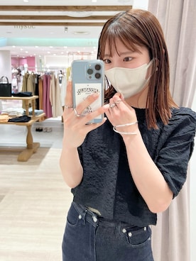 「mystic（ミスティック）のセンターステッチフレアデニム（デニムパンツ）」を使った、yoshioka risaさん（レディース・153cm）の春コーディネート