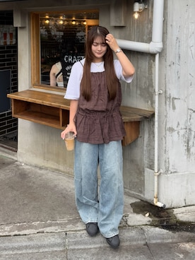 「NUGUのアイテム（デニムパンツ、ブルー系）」を使った、mayuさん（レディース・157cm）の夏コーディネート