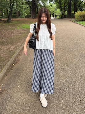 「nuguのアイテム（スカート、ブルー系）」を使った、mayuさん（レディース・157cm）の夏コーディネート