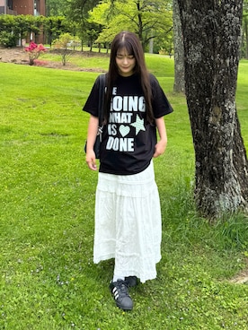 「NUGUのアイテム（スカート、ホワイト系）」を使った、mayuさん（レディース・157cm）の夏コーディネート