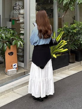 「Heather（ヘザー）のアソートフリルティアードロングスカート　599314（スカート、ホワイト系）」を使った、mayuさん（レディース・157cm）の夏コーディネート