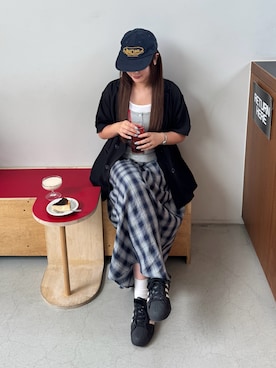 「La-gemme（ラジェム）のハーフスリーブジャケット（その他アウター、ブラック系）」を使った、mayuさん（レディース・157cm）の夏コーディネート