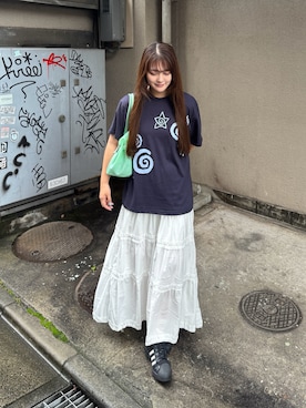 「adidas（アディダス）のadidas アディダス EG4959 SUPERSTAR BLK/WHT（スニーカー、ブラック系）」を使った、mayuさん（レディース・157cm）の夏コーディネート
