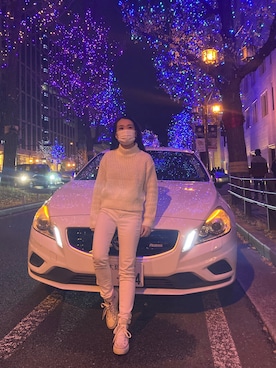 「H&M（エイチ・アンド・エム）のアイテム（ニット/セーター、ホワイト系）」を使った、maikaさん（レディース・150cm）の冬コーディネート