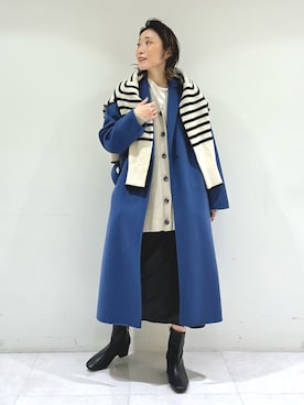 「レザースカート」｜「アイテム（チェスターコート）」を使った、INDIVI(SHOP STAFF)さん（レディース・158cm）の冬コーディネート