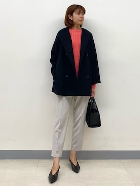 「インディヴィ」｜「アイテム（ノーカラーコート）」を使った、INDIVI(SHOP STAFF)さん（レディース・170cm）の秋コーディネート