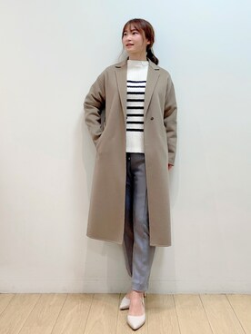 「153cm」｜「アイテム（チェスターコート）」を使った、INDIVI(SHOP STAFF)さん（レディース・153cm）の冬コーディネート