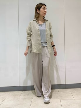 「リネンシャツ」｜「アイテム（その他）」を使った、INDIVI(SHOP STAFF)さん（レディース・158cm）の春コーディネート