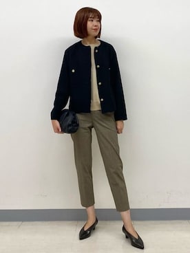 「インディヴィ」｜「アイテム（ノーカラージャケット）」を使った、INDIVI(SHOP STAFF)さん（レディース・170cm）の秋コーディネート