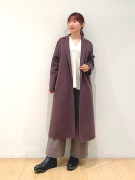 「153cm」｜「アイテム（チェスターコート）」を使った、INDIVI(SHOP STAFF)さん（レディース・153cm）の冬コーディネート